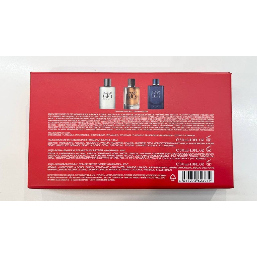 % Acqua di Gio Red Box Perfume 3in1 Gift Set 3x30ml Fo Men