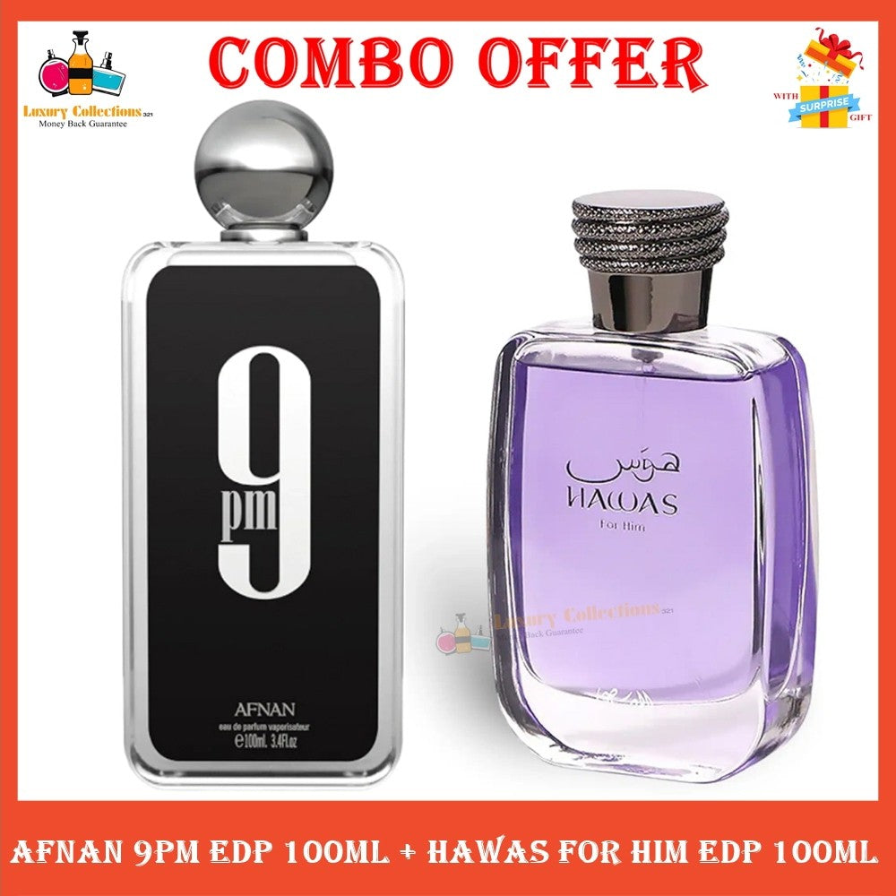 % (Combo 100ml 2Pcs) Afnan 9pm EDP + Hawas for Him EDP
