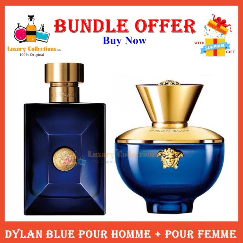 [Combo 100ml 2Pcs] Verssce Dylan Blue Pour Homme EDT Men + Pour Femme Parfum Women