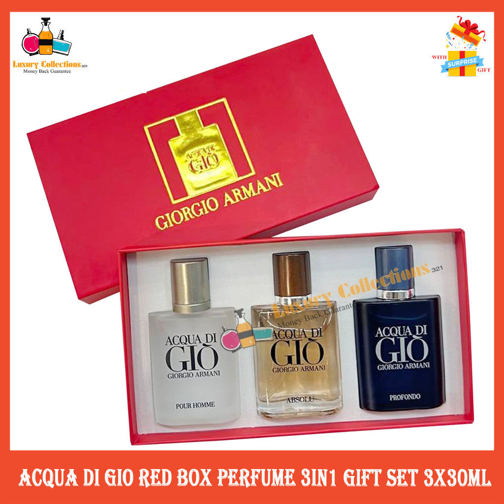% Acqua di Gio Red Box Perfume 3in1 Gift Set 3x30ml Fo Men