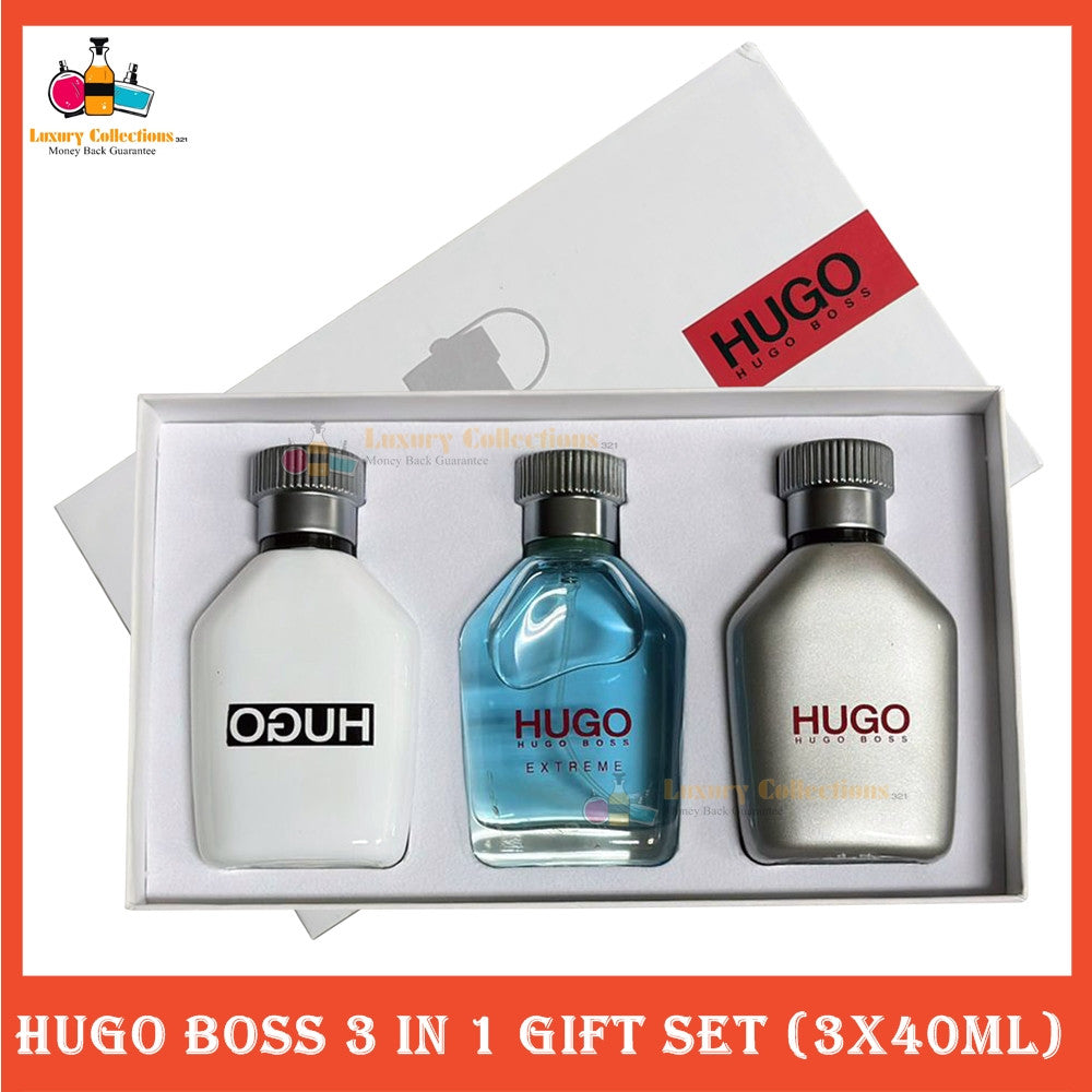 % HU0G0 B0SS Man 3in1 Perfume Gift Set 3x40ml White Box