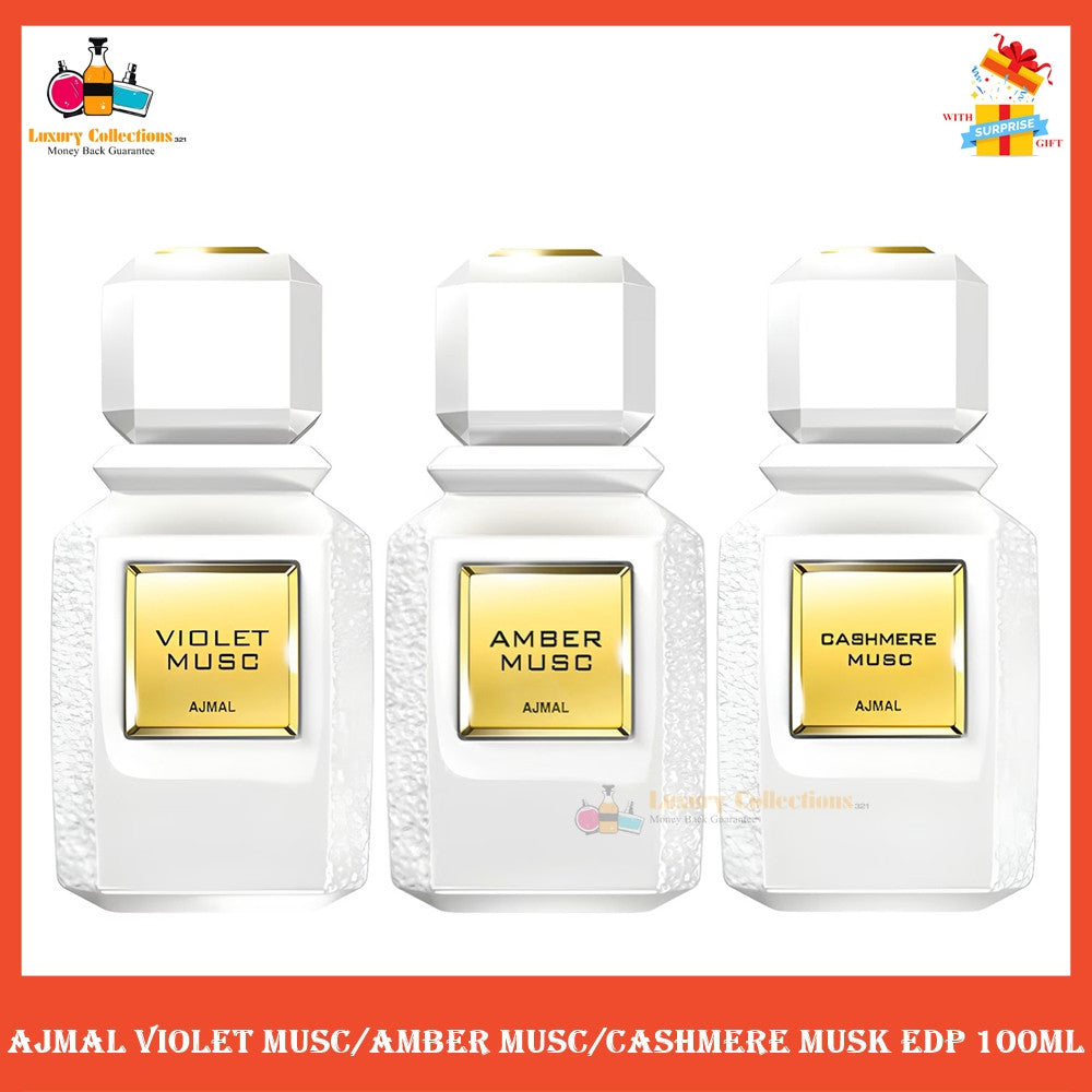 % Ajmal Amber Musc / Violet Musc / Cashmere Musk Eau de Parfum 100ml for Men & Women