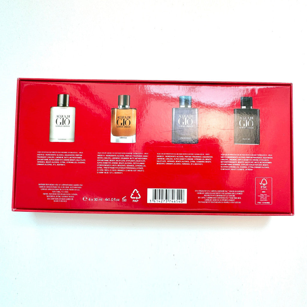 % Anrami Aqcua Di G!o 4in1 Perfume Gift Set 4x30ml for Men Red Box