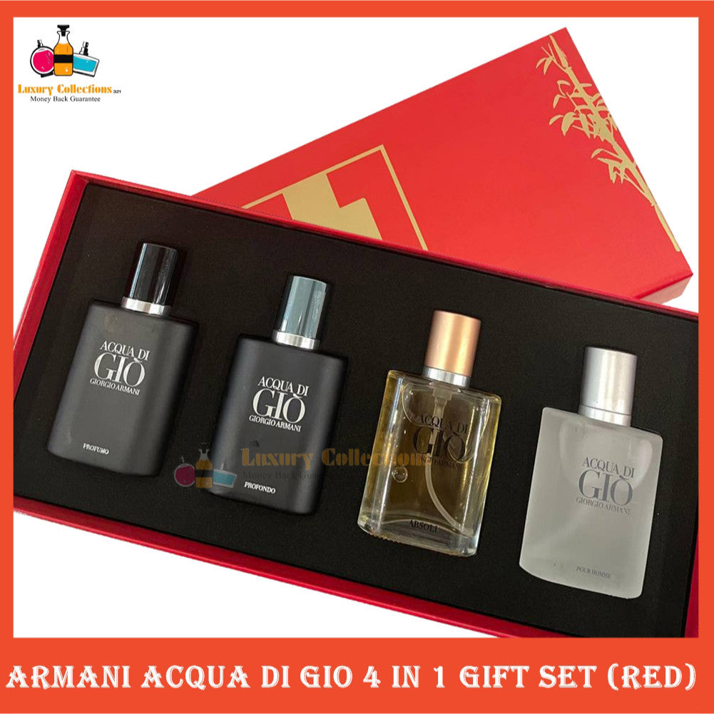 % Anrami Aqcua Di G!o 4in1 Perfume Gift Set 4x30ml for Men Red Box