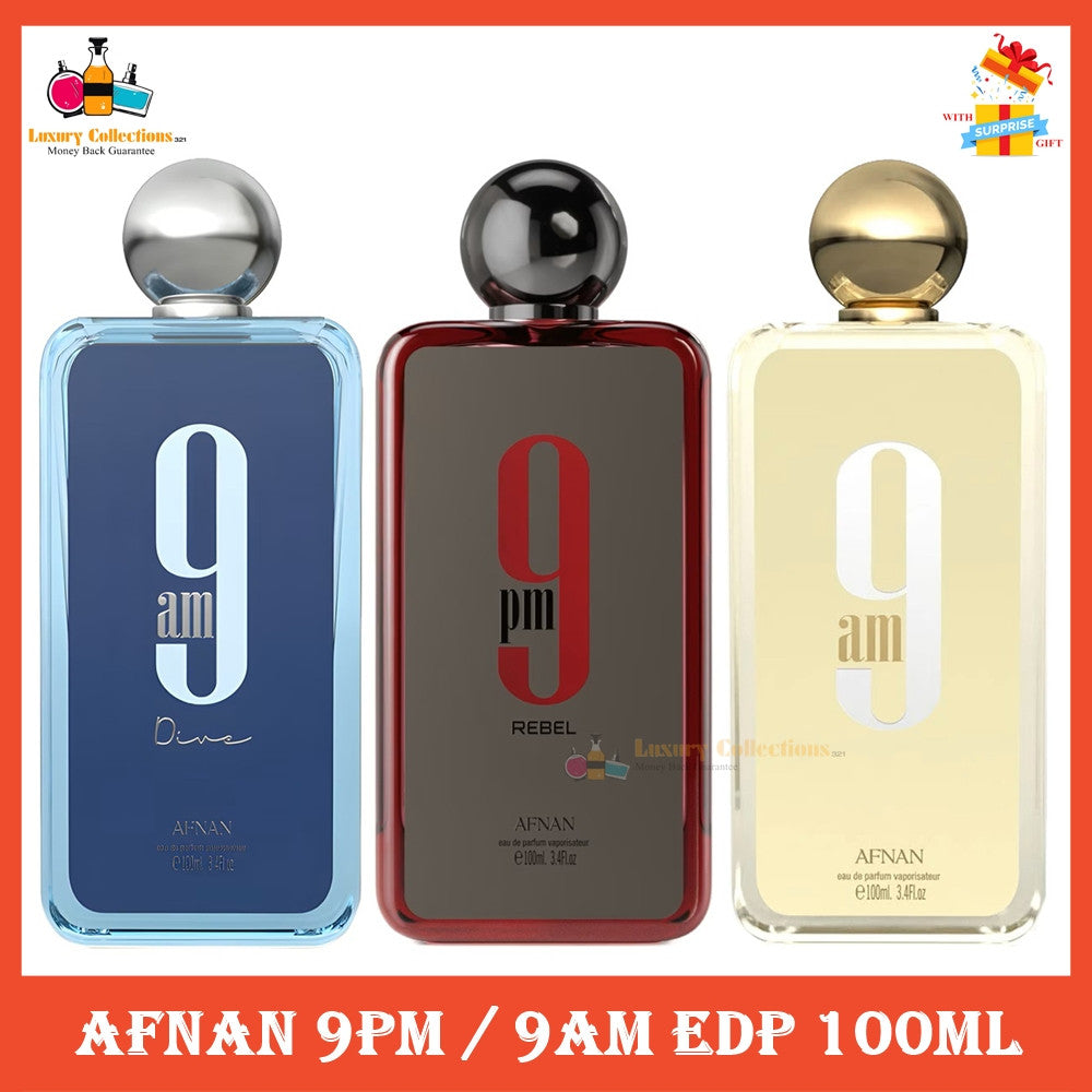 %Afnan 9am Rebel / Pour Femme / 9pm Dive / Supremacy Incense/ Noir/ Collector's Edition/ Turathi Blue/ Purple EDP 100ml