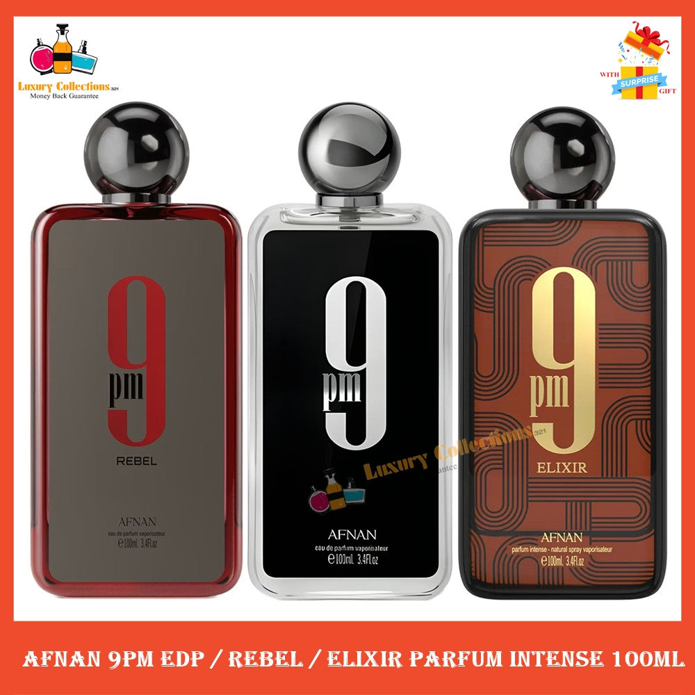 % Afnan 9PM EDP / Rebel / Elixir Parfum Intense 100ml for Men & Women