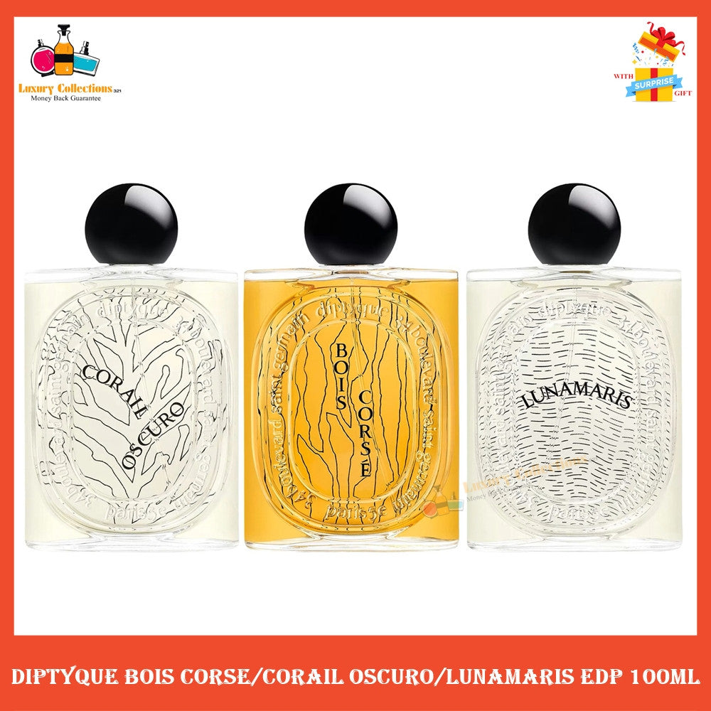 % Diptyque Bois Corse / Corail Oscuro / Lunamaris Eau de Parfum 100ml for Men & Women