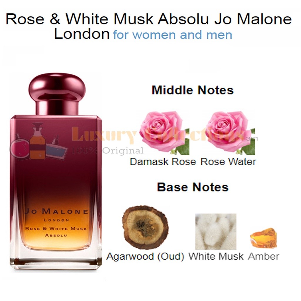 % Jo Malone London Scarlet Poppy Intense  / Violet & Amber Absolu / Rose & White Musk Absolu 100ml for Men & Women