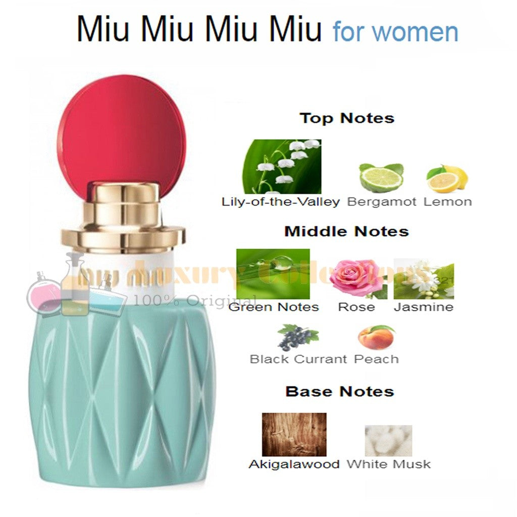 % Miu Miu Fleur D’Argent / Fleur de Lait / L’Eau Rosee / L’Eau Bleue / Eau de Parfum 100ml for Women